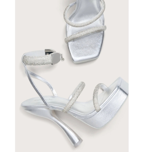 Cult Gaia Silver Elodie Platform Rhinestone Heel Sandals Size 40.5 - Picture 4 of 16
